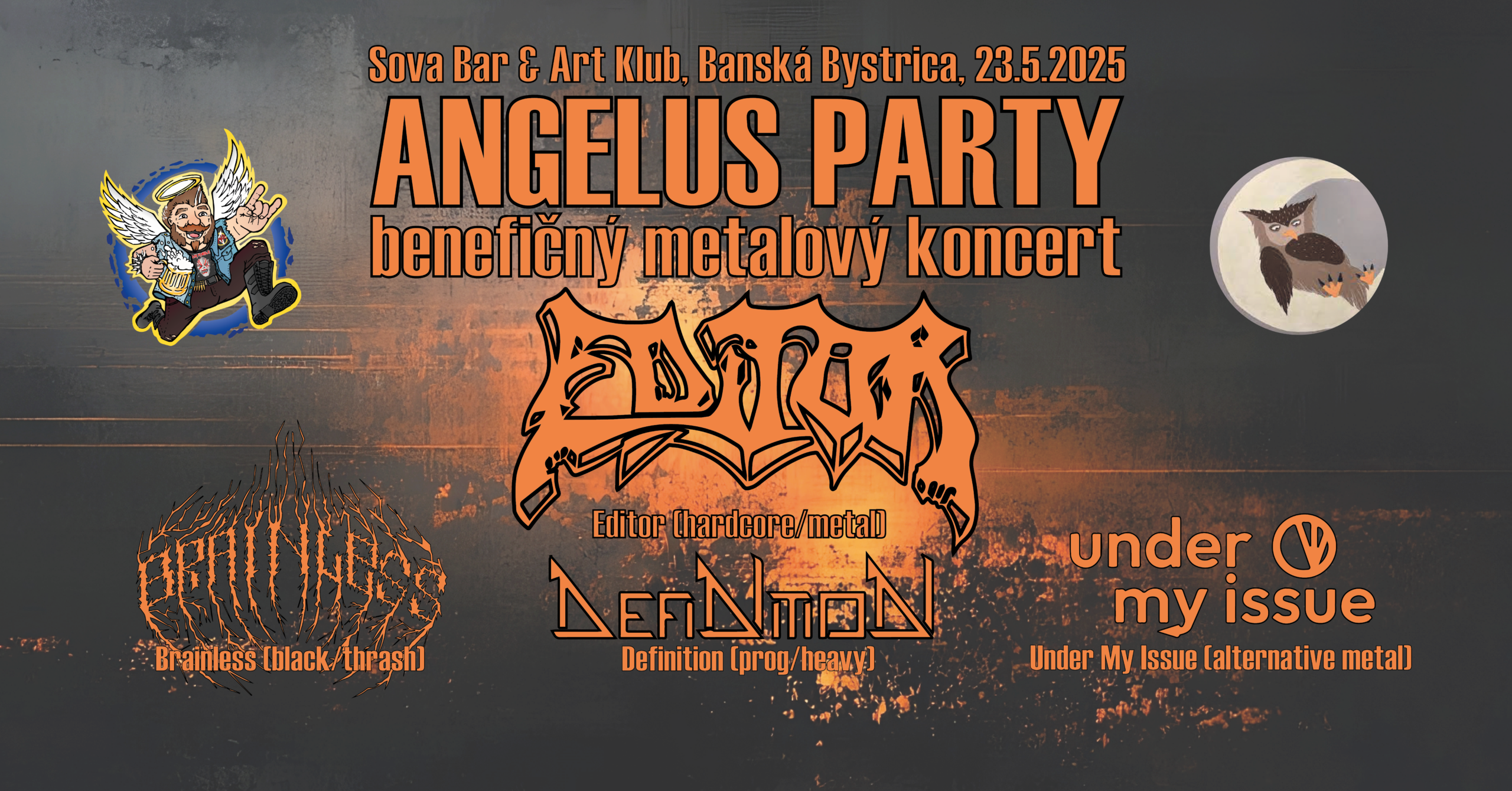 Read more about the article Angelus Party oslavuje jubilejný 20. koncert! 23. mája v Banskej Bystrici vystúpia EDITOR, DEFINITION a ďalšie kapely